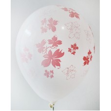 White - Pink Flowers Printed Balloons